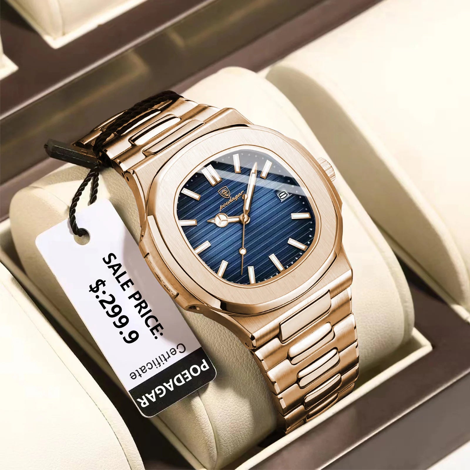 Wygodny męski zegarek ze złotą bransoletą