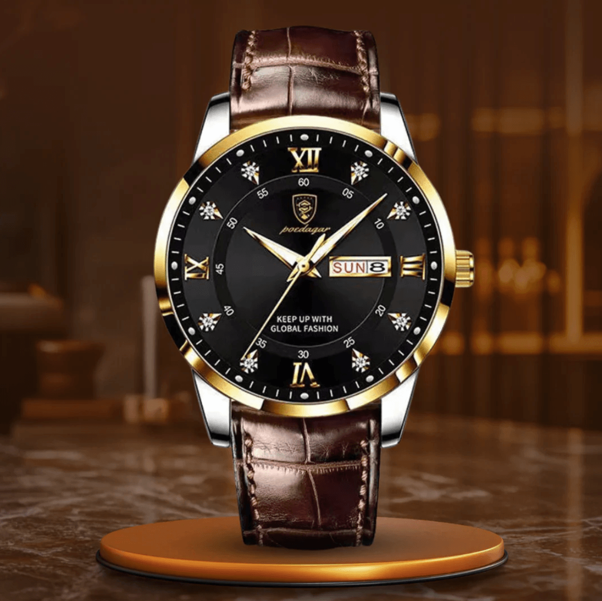 Męski zegarek z brązowym paskiem