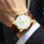 Skórzany zegarek męski z brązowym paskiem