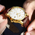 Skórzany zegarek męski z brązowym paskiem