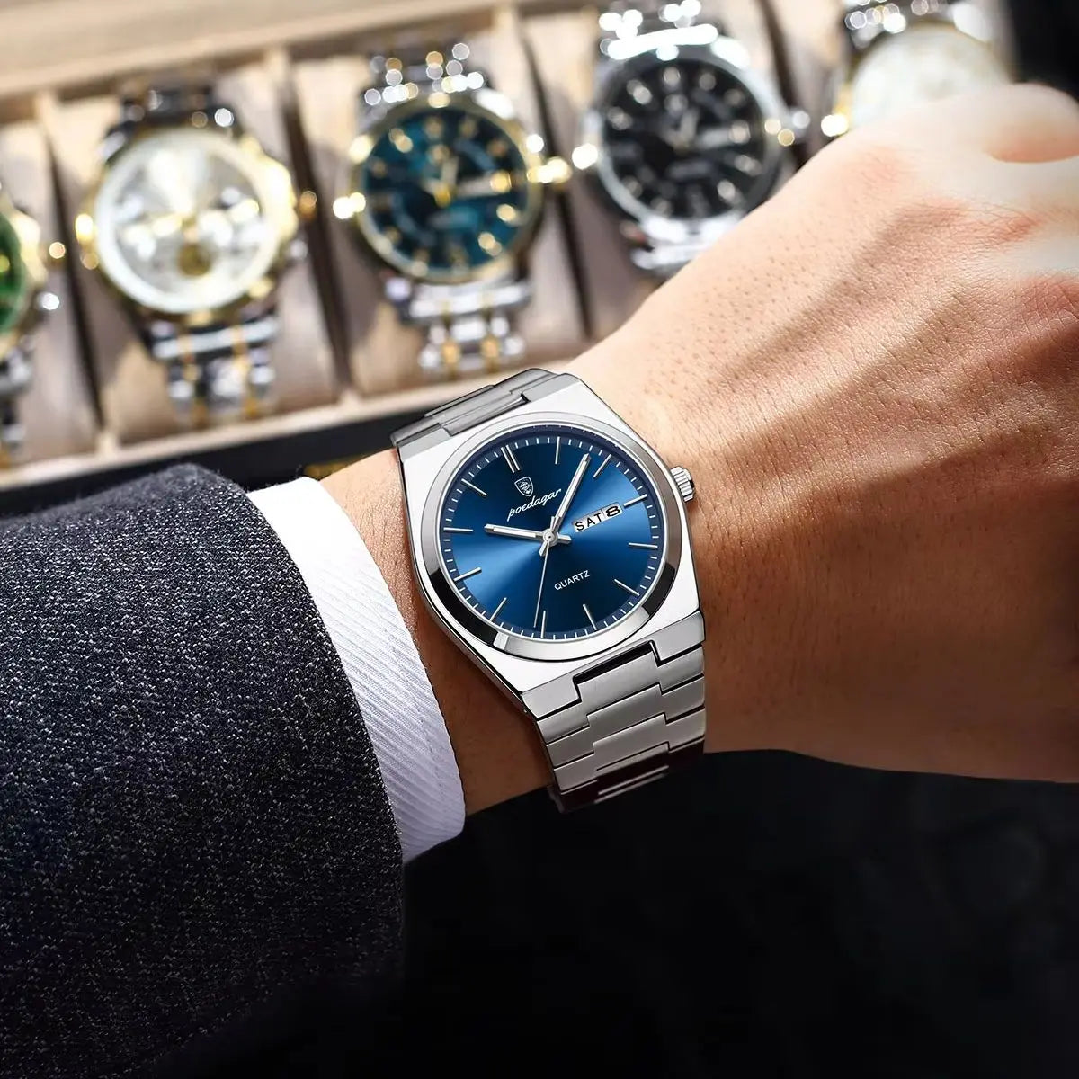 Wygodny zegarek męski srebrna bransoleta