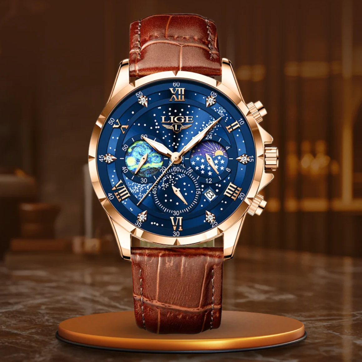 Elegancki zegarek z fazami księżyca