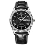 Luksusowy zegarek kwarcowy ze skórzanym czarnym paskiem - calixus