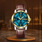 Męski elegancki zegarek z brązowym paskiem - calixus