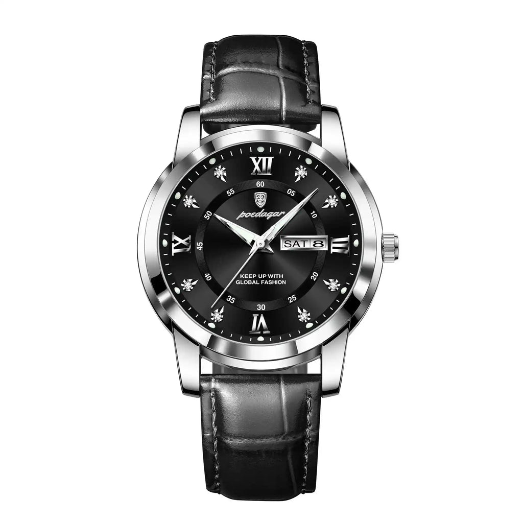 Męski elegancki zegarek z czarnym paskiem - calixus