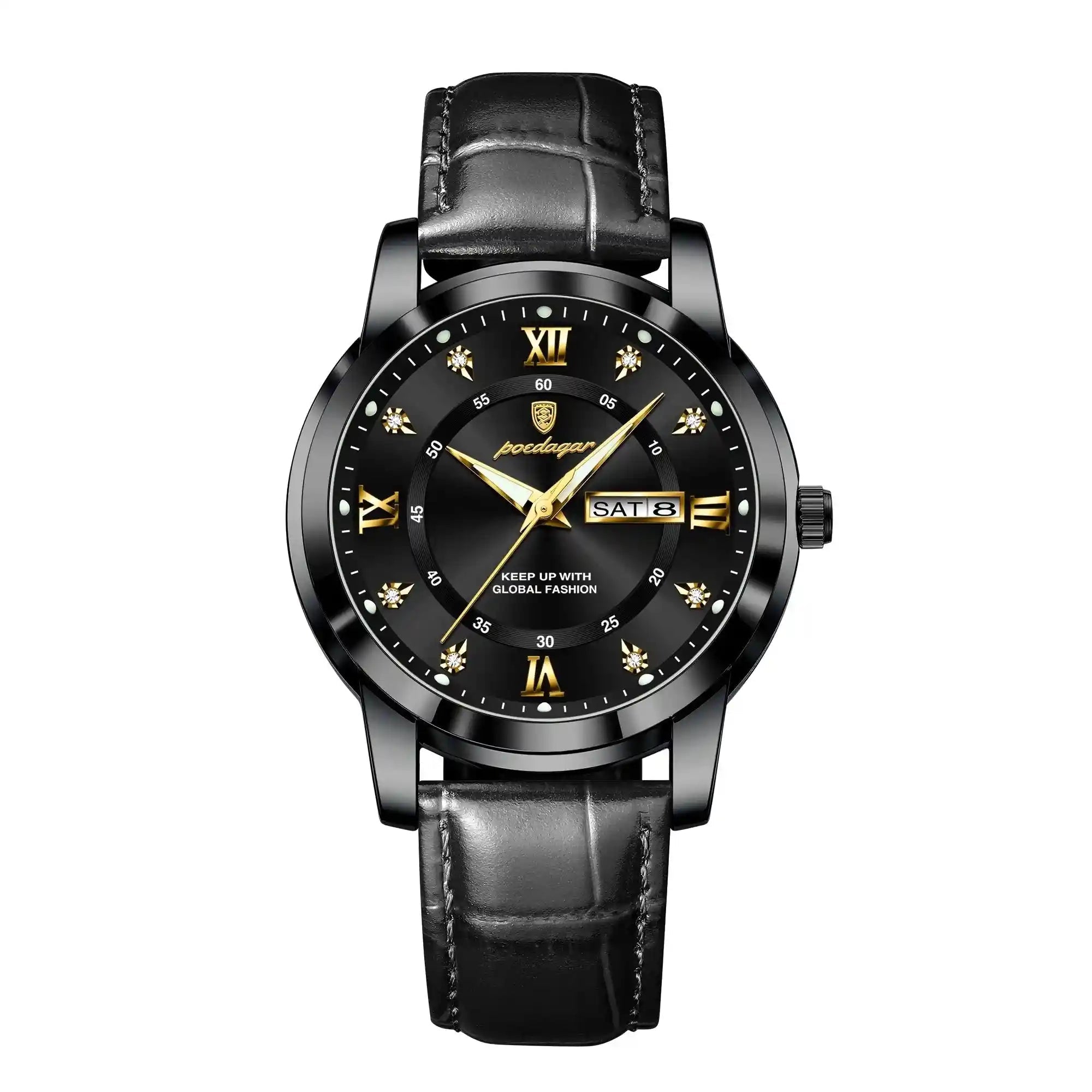 Męski elegancki zegarek z czarnym paskiem - calixus