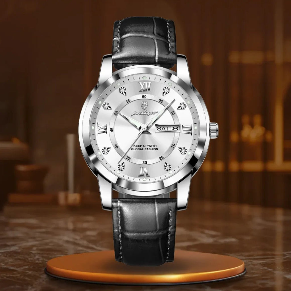 Męski elegancki zegarek z czarnym paskiem - calixus