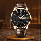 Męski zegarek z brązowym paskiem - calixus