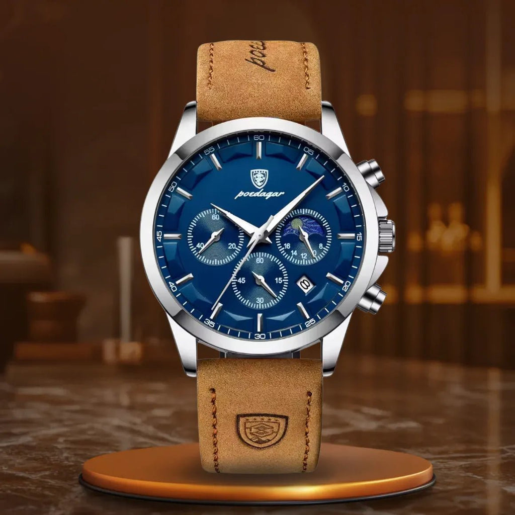 Męski zegarek ze skórzanym paskiem - calixus