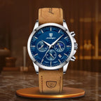 Męski zegarek ze skórzanym paskiem - calixus