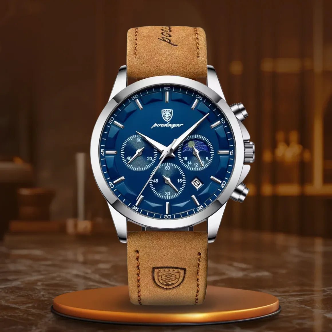 Męski zegarek ze skórzanym paskiem - calixus