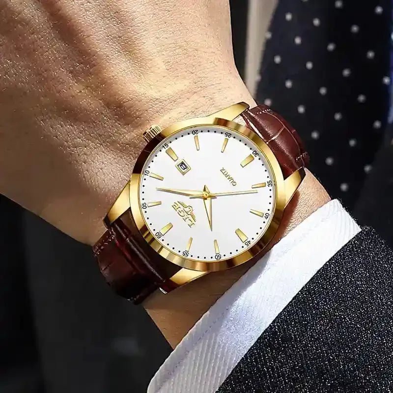 Skórzany zegarek męski z brązowym paskiem - calixus