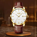 Skórzany zegarek męski z brązowym paskiem - calixus