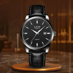 Skórzany zegarek męski z czarnym paskiem - calixus