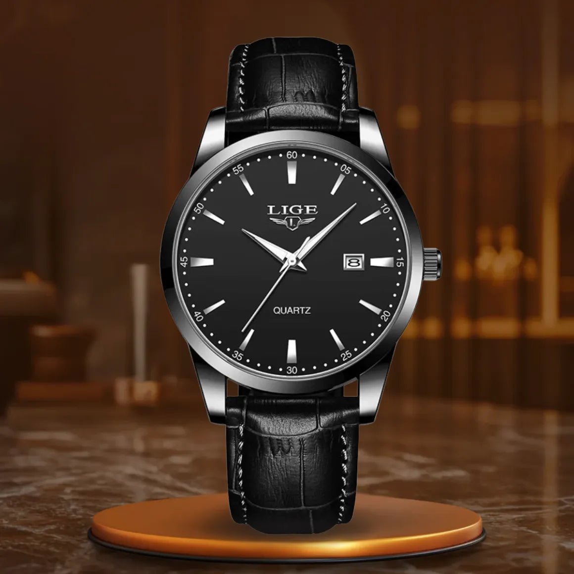 Skórzany zegarek męski z czarnym paskiem - calixus