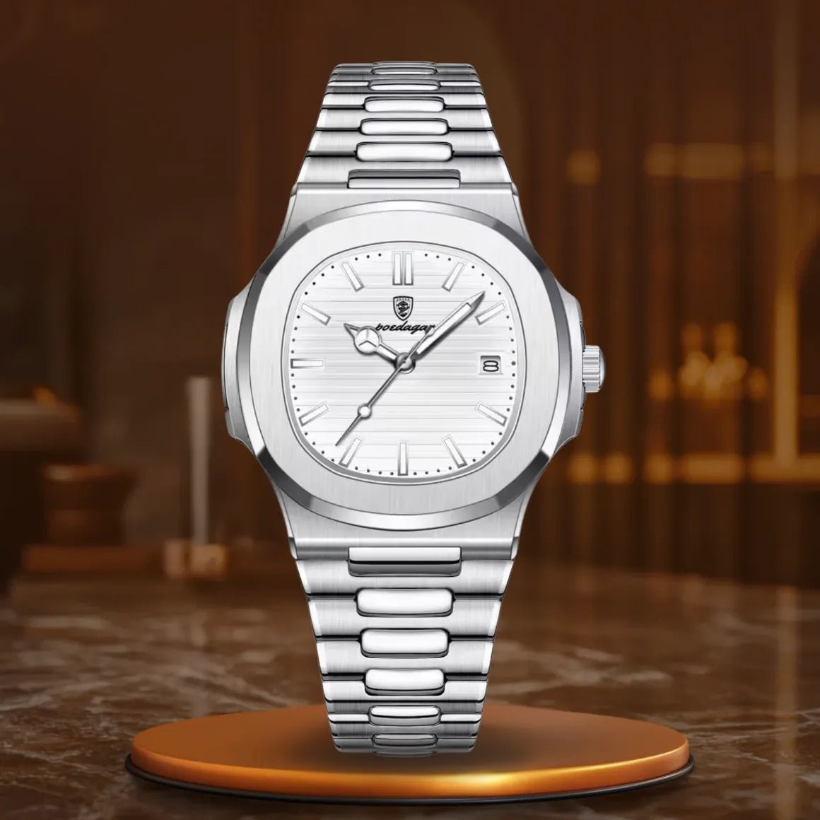 Wygodny męski zegarek ze srebrną bransoletą - calixus