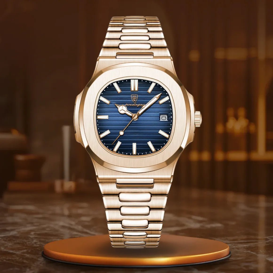 Wygodny męski zegarek ze złotą bransoletą - calixus