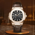 Zegarek męski ze skórzanym brązowym paskiem - calixus