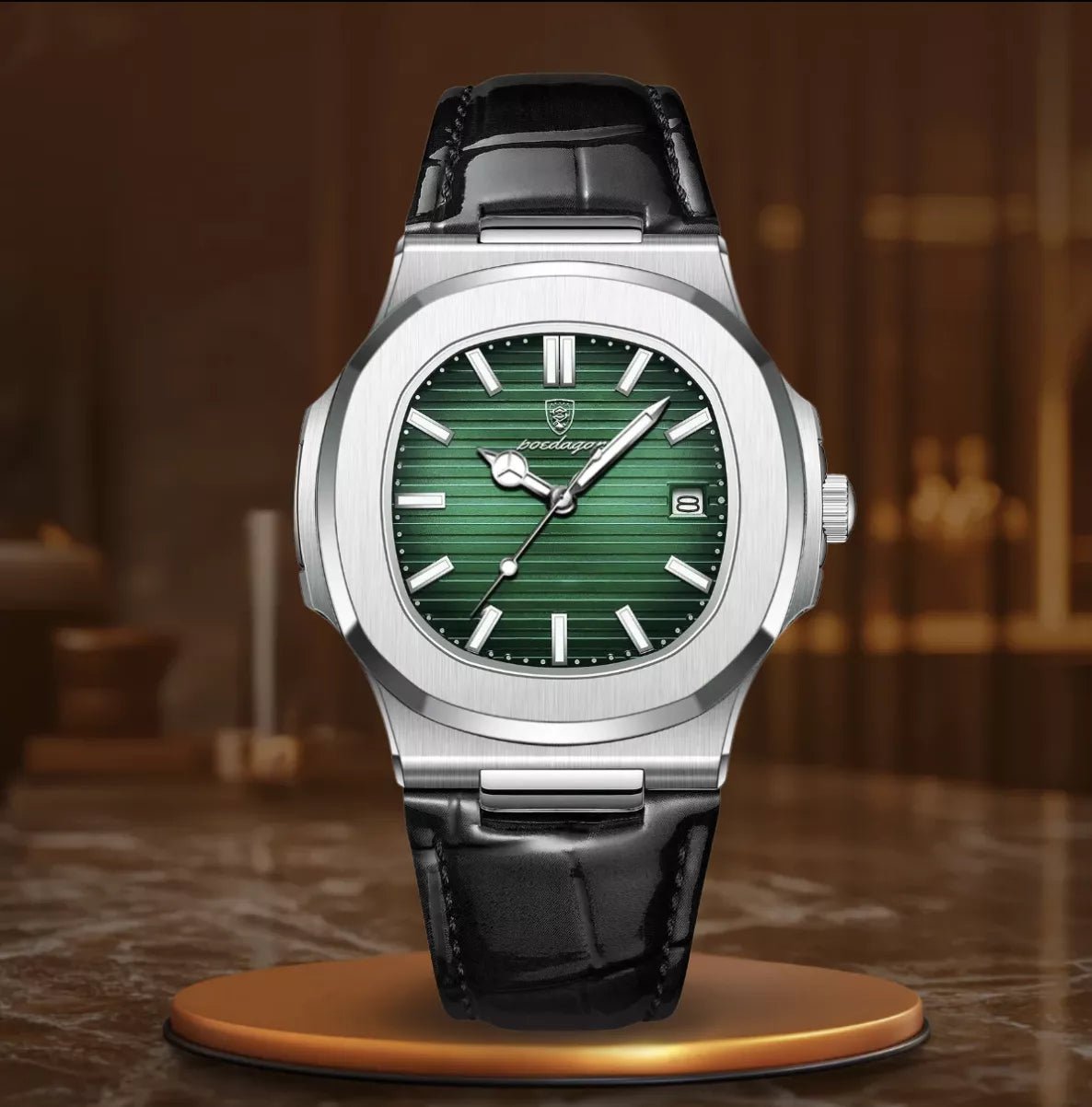 Zegarek męski ze skórzanym czarnym paskiem - calixus