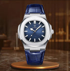 Zegarek męski ze skórzanym niebieskim paskiem - calixus